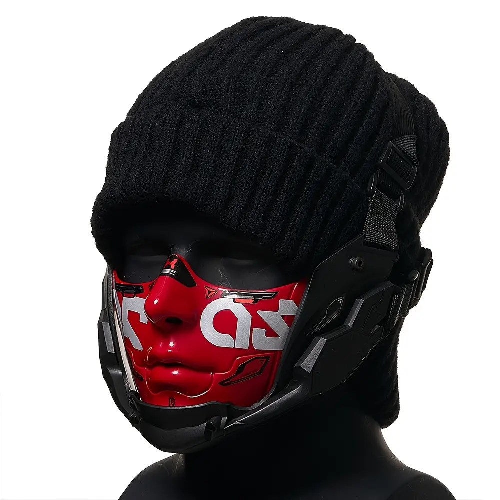 Cyberpunk Mask Male Cosplay Costume Half-Face Mechanical Mask Halloween Mechanical Mask Futuristic Style Mechanical Soldier Mask Music Festival Party Prop Gift