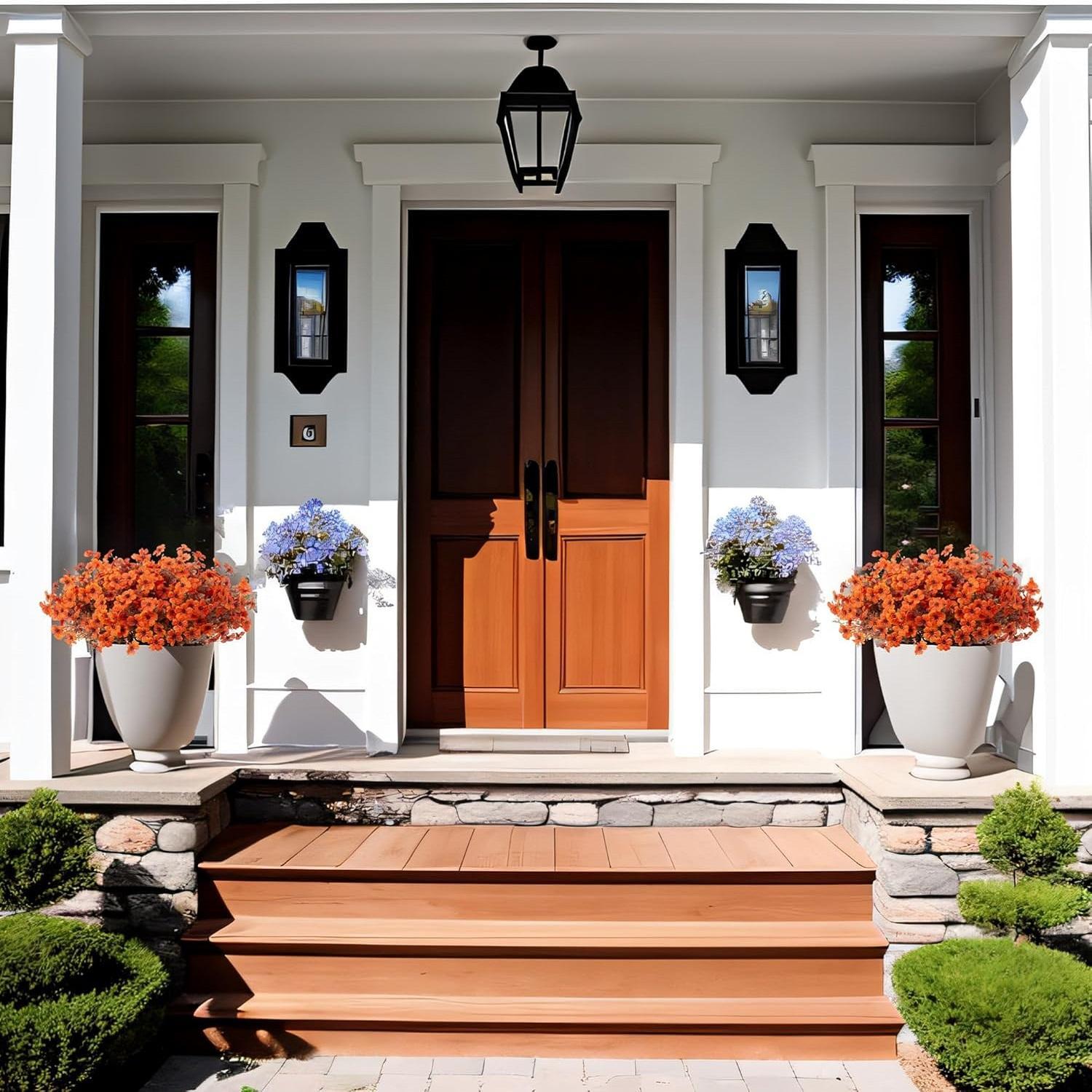 8 packs Artificial Flowers for Outdoor Decoration, Artificial Potted Flower, Faux Daisy Flowers for Fall Decor,Realistic Eucalyptus Leaves Silk Mums Fake Plants for Garden Pot,Front Porch,Courtyard,Patio,Lawn