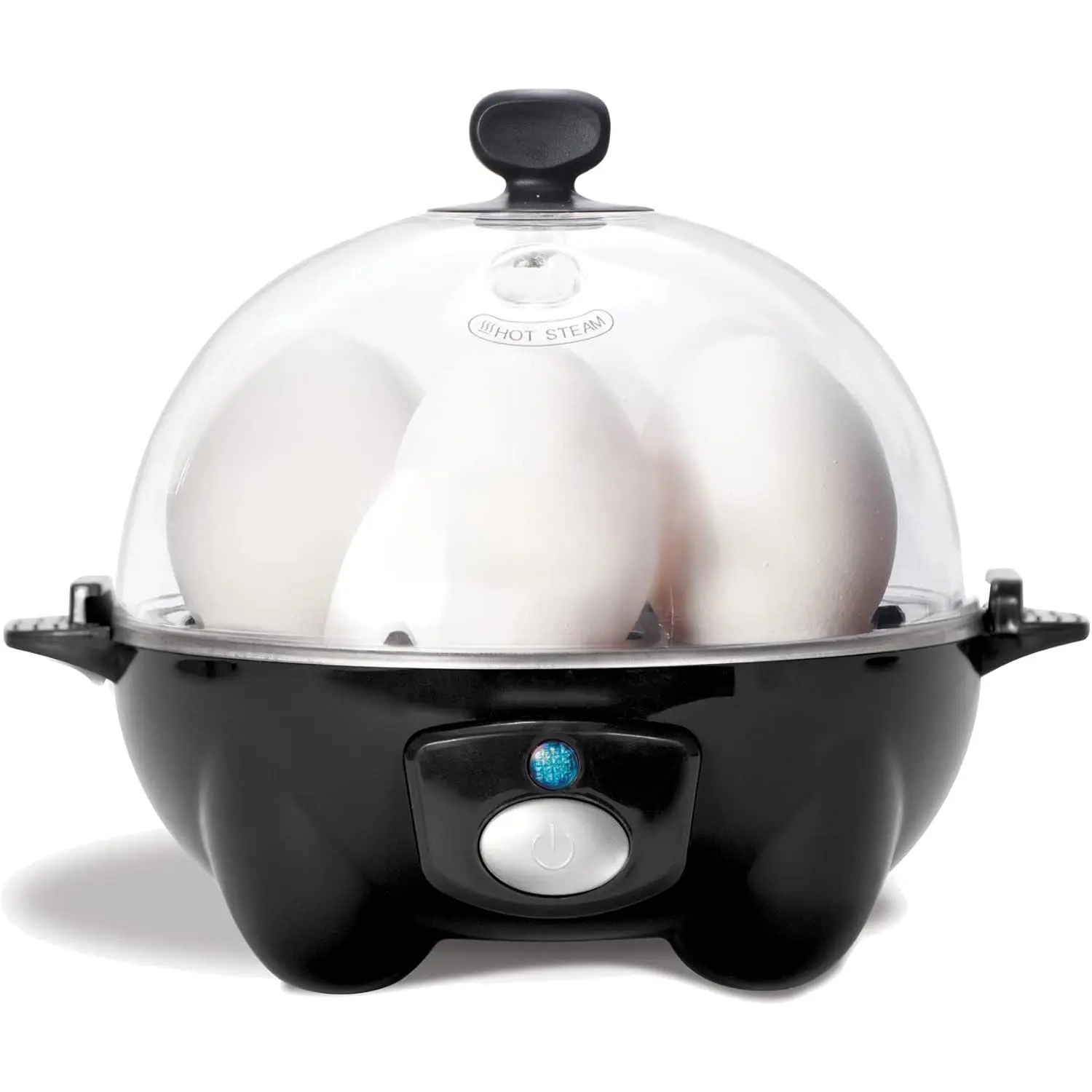 Black Compact 7-Egg Kitchen Egg Cooker - Boiler, Poacher, Steamer - Includes Measuring Guide, Recipe Guide, Dishwasher Safe, BPA-Free