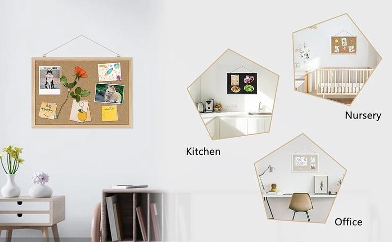 Cork Bulletin Board with Black Linen – Ideal Message Board or Vision Board for Office, Home & School Decoration