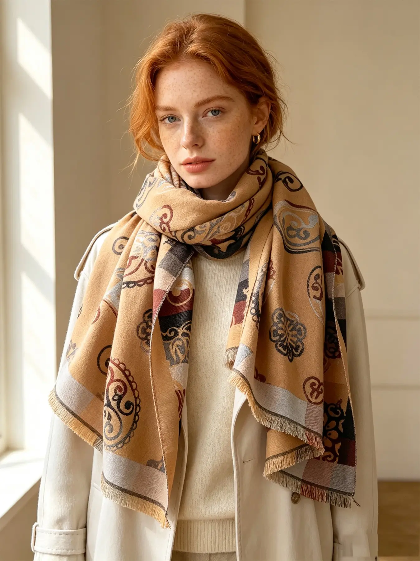 Women Oversized Double Sided Blanket Scarf, Premium Soft Imitation Cashmere Shawl, Vintage Paisley Print, Fall Winter Cape, Christmas Gift
