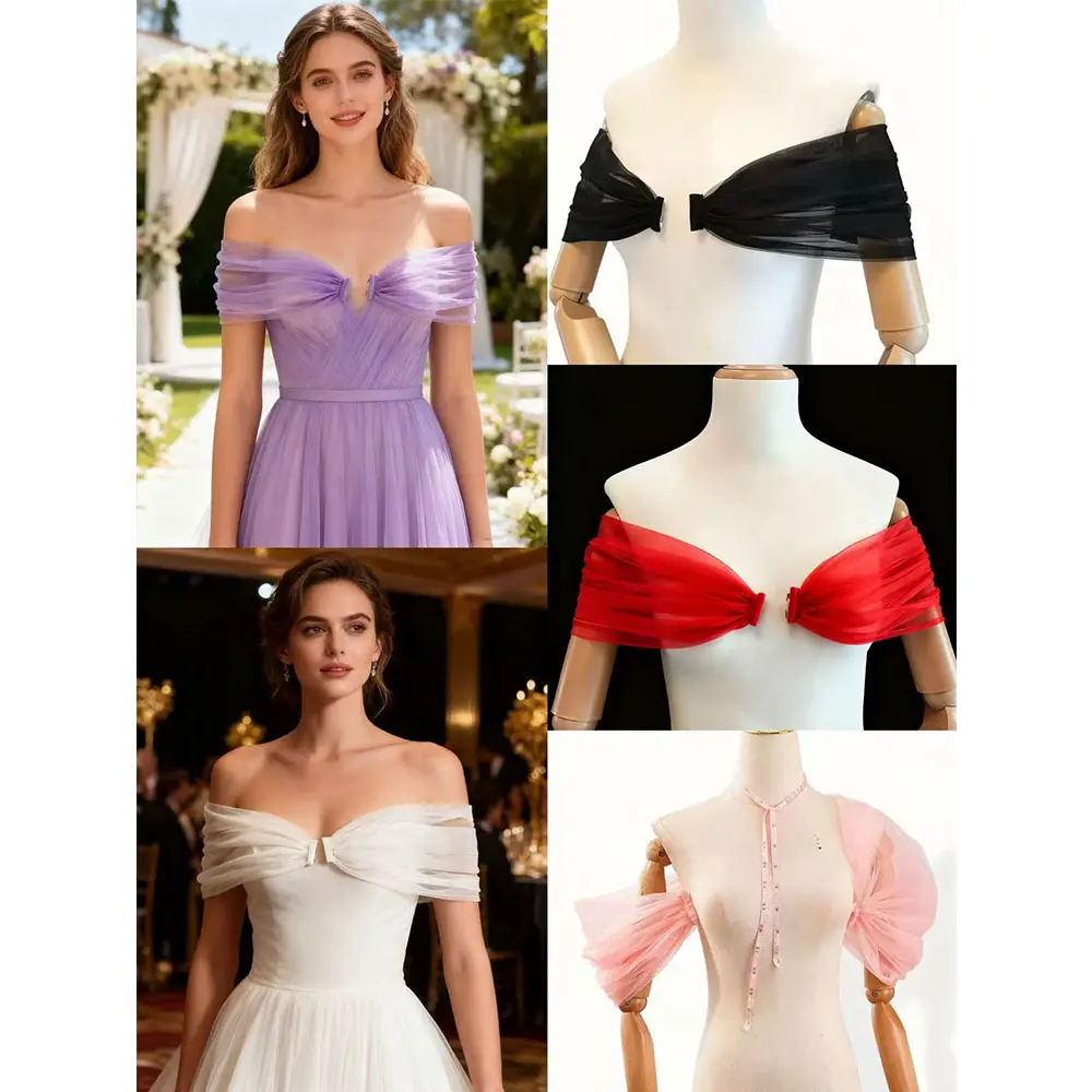 Convertible Detachable Tulle Off-Shoulder Sleeves for Bridal Gowns, Sheer Mesh Arm Covers Wedding Accessories for Prom and Formal Occasions