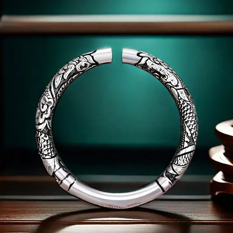 Solid 925 Sterling Silver Men's Open Bangle Adjustable Size Birthday Holiday Gift for Boyfriend Dad 50g