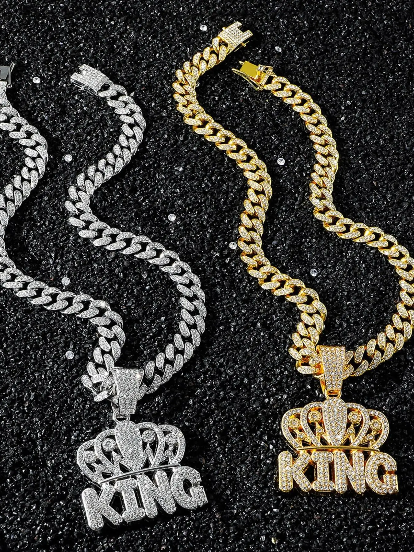 Rhinestone Decorated Cuban Chain Necklace & Pendant Necklace, Fashion Jewelry for Party, Daily Clothing Decor, Trendy All-match & Exquisite Jewelry for Birthday Gift