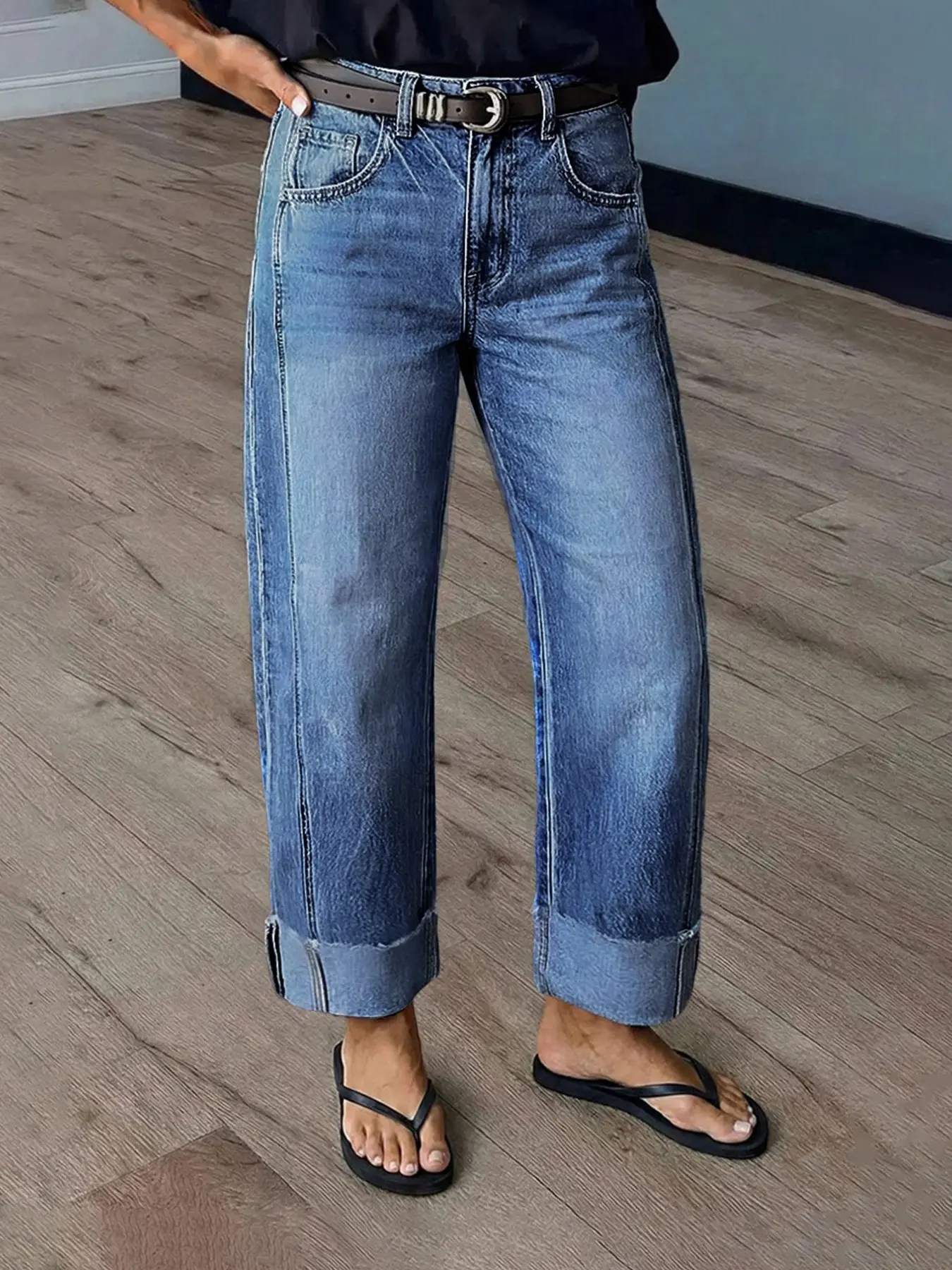 New Women's Fashion Washed Denim Jean Long Pants, Stylish and Comfortable, Perfect for Daily Wear, Trendy and Versatile Design Button