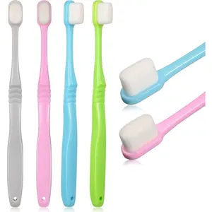 4 Pieces Soft Micro-Nano Manual Toothbrush Extra Soft Bristles Toothbrush with 20,000 Bristles for Fragile Adult Kid Children (Blue, Gray, Green, Purple)