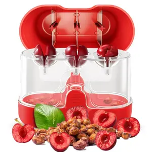 Cherry Pitter and Slicer, Three-Hole Cherry Pitter, Manual Cherry Pitter, Cuts Cherries in Half, Ideal for Kitchen Baking and Making Cherry Jam. Comes with A Transparent Container, Perfect for the Kitchen, Chefs, and Meal Prep. Kitchen Gadget.