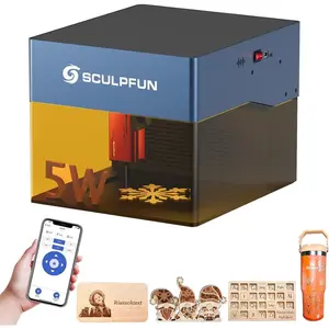 SCULPFUN iCube Pro 5W Laser Engraving Machine, Mini Portable Desktop 304 Stainless Steel with Smoke Filter, Support Bluetooth Working Area 130*130mm