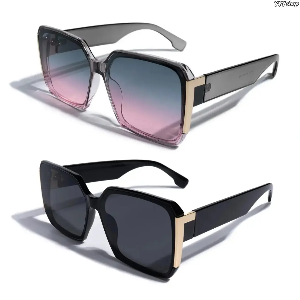 2-Pack Unisex Oversized Square Sunglasses, Fashion Gradient Tint Lenses With UV400 Full Sun Protection, Large Wide Frame All-Match Shades, Trendy Eyewear For Men & Women Daily Life, Outdoor Trips And Travel