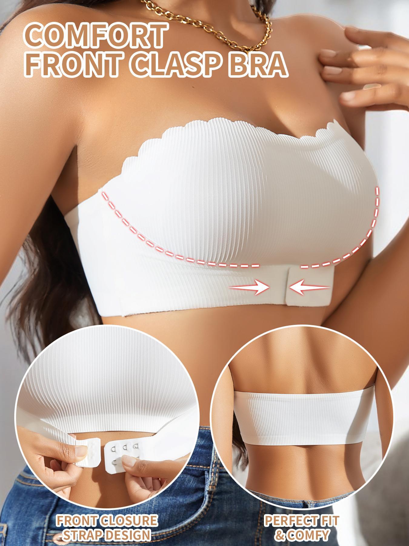 Women's Solid Wireless Strapless Bra, Comfortable Breathable Hook & Eye Front Bra, Women's Lingerie for Daily Wear, Breathable Bras
