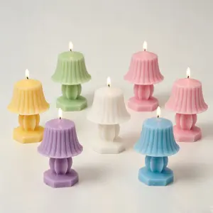 3D Retro Pleated Table Lamp Unscented Candle - Handmade Gypsum Decor Candle, Customizable Fragrance, Ideal Gift for Bedroom & Living Room, Perfect for Housewarming, Birthday, Wedding