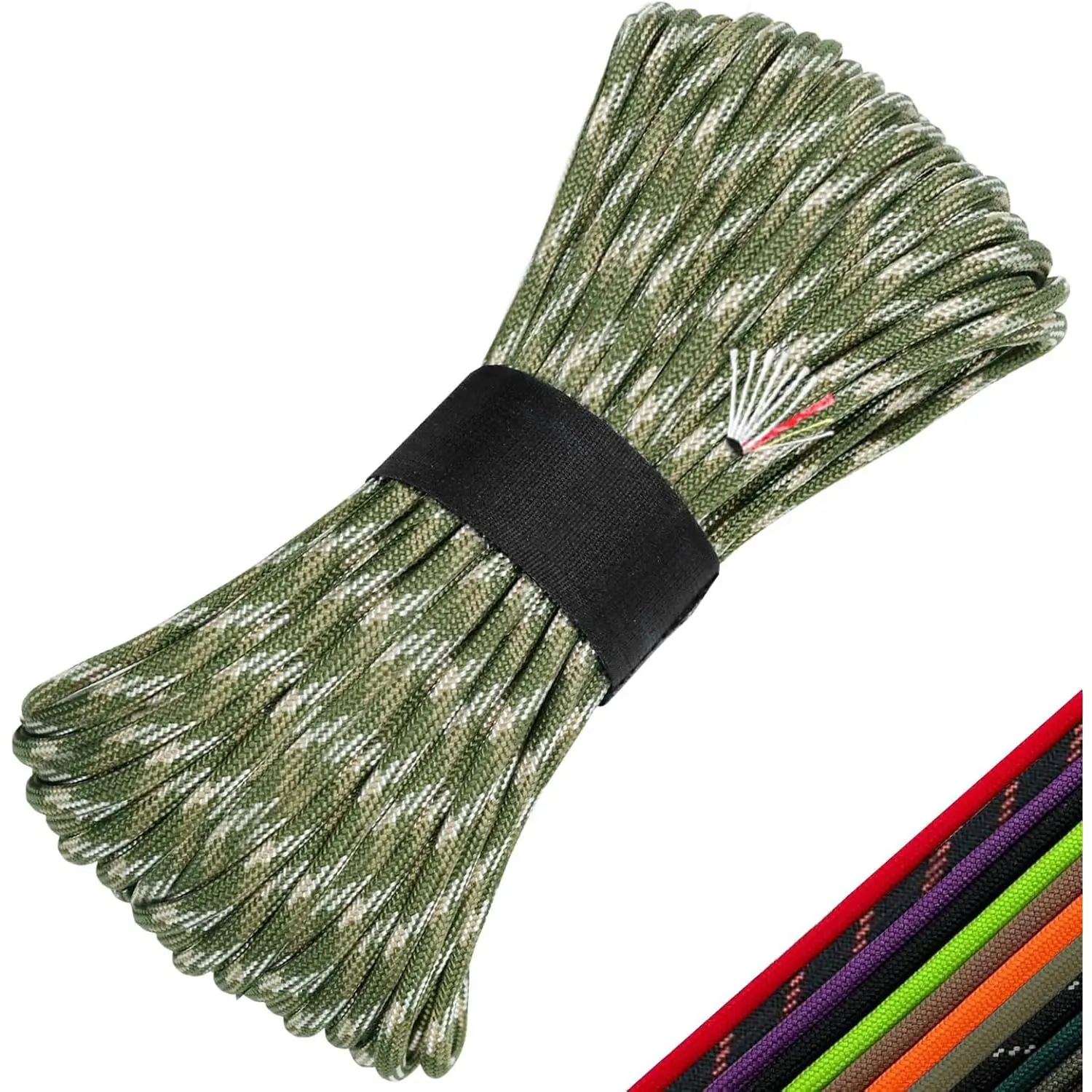 550 Paracord Rope - US Military Type III Nylon Tactical Outdoor Unisex Waterproof Adults Survival Cord, 10 Strands, 1/8 in Diameter, 103 ft, 40 lb Test, 4-in-1 with Integrated Fishing Line, Fire-Starter Tinder, Sewing Cotton Thread, Dyneema PE Braid