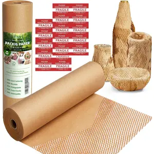 Packing Paper Wrap 15"x200' Sustainable Alternative to Bubble Cushioning Wrap for Moving/shipping/packing Roll with 20 Fragile Sticker  & Fully Recylable