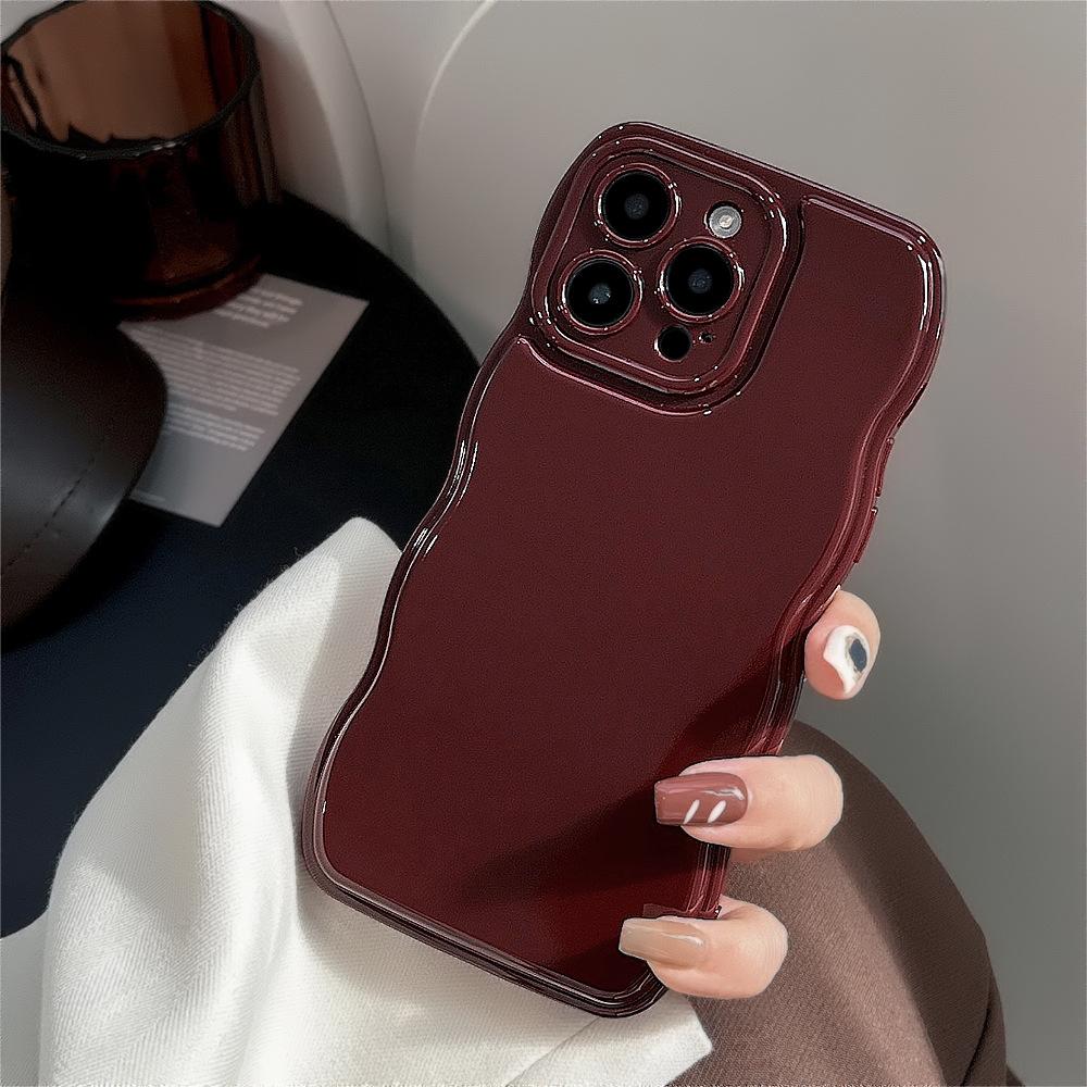 Retro Wine Red Wavy Phone Case For iPhone 17 16 15 14 13 12  Pro Max  Woman Girl Soft Shockproof Bumper Back Cover