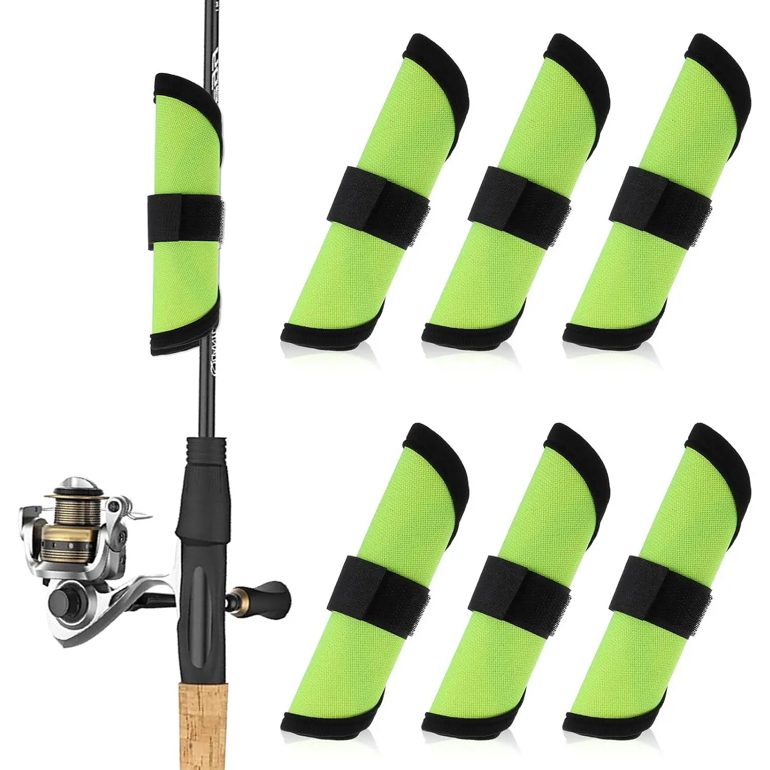 6 count Fishing Lure Wrap, 5.9 Inch Lure Covers,  Gloves Lures Shield for Fishing Rod, Fish Hook Storage Protectors, Pole Sleeve Guard for Protecting Fishermen(Green)