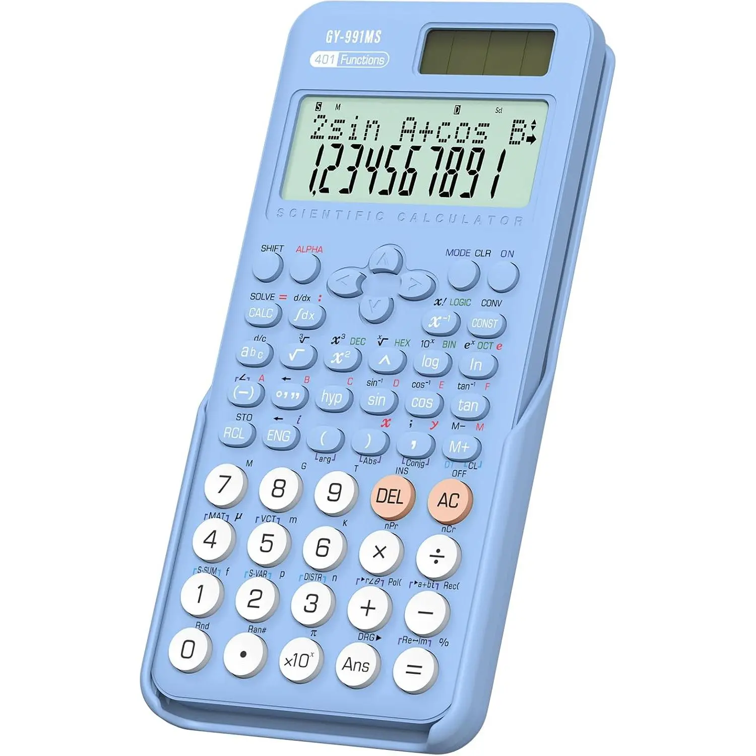 991MS 401 Functions 2-Line Display Desktop Calculator with Sliding Cover |  Scientific Calculator School Supplies Solar   Power Kawaii for Middle High School Student and Teacher Blue