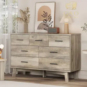 Dresser For Bedroom With 7 Drawer, Wood Modern Chest Of Drawers With X-Shaped Sturdy Base, Wide Double Dresser Closet Clothes Storage Organizer, Wooden Dresser TV Stand For Living Room, Hallway