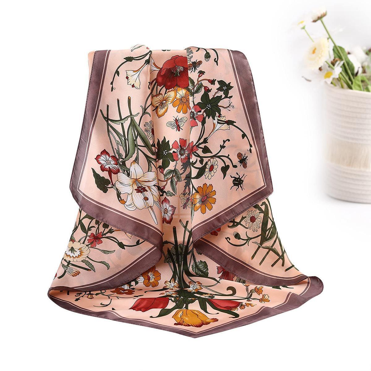 AWAYTR 4PCS/Set 27.5" Fashion Square Silk-Like Head Scarf Neck Scarves for Women Elegant Hair Kerchief Bandanas Headbands Head Wraps Turban Hijab