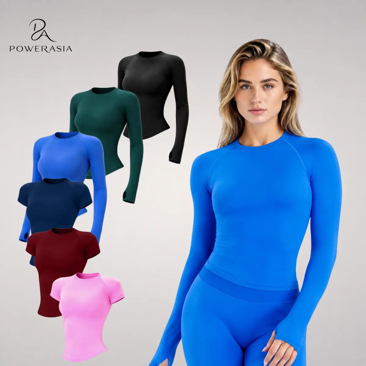 POWERASIA Impact Long Sleeve Top Workout T Shirt for Women, Fitness Gym Tank Top Matching Seamless Round Neck Casual Tee Tops, Breathable Comfortable Yoga Clothes, Active Outfit