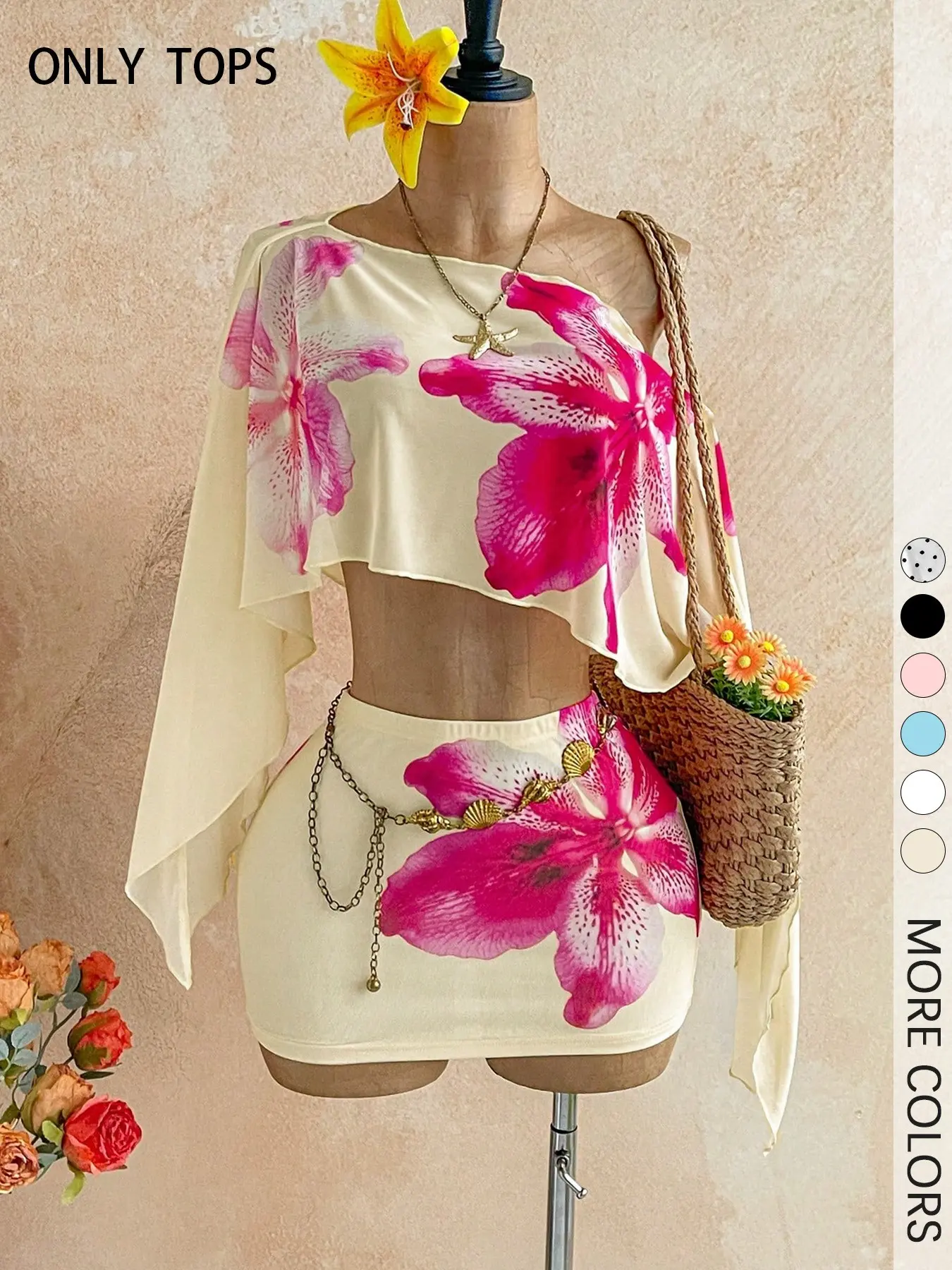 Women's Floral Print Off Shoulder Shawl, Flowing Lightweight Chic Holiday Top For Beach Vacation
