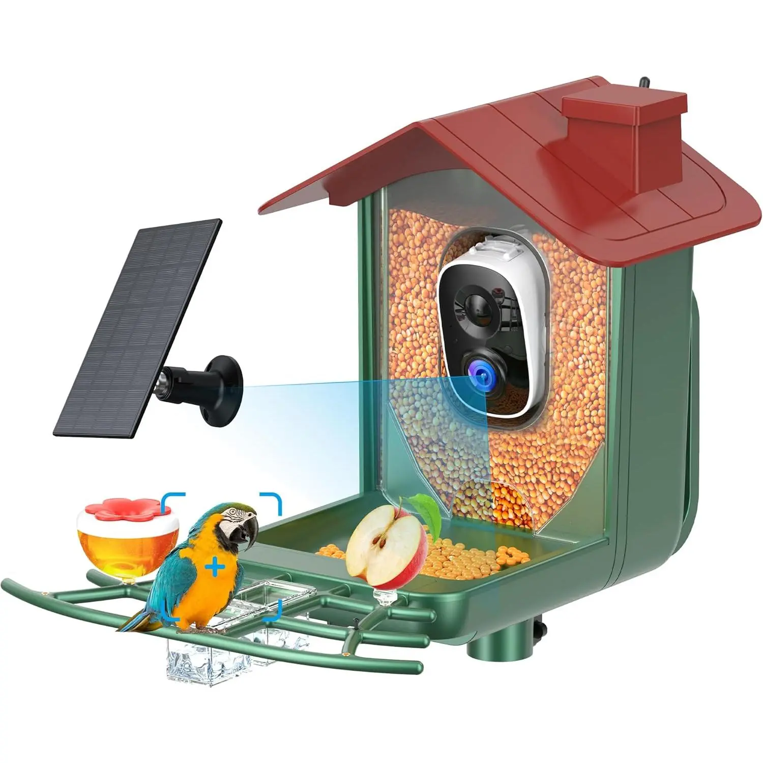 Smart Bird Feeder with Camera Outdoor Solar Birdfeeder Cam for Garden 2K HD Live Video AI Recognition Visible Window Auto Capture Ideal Gift for Bird Lovers