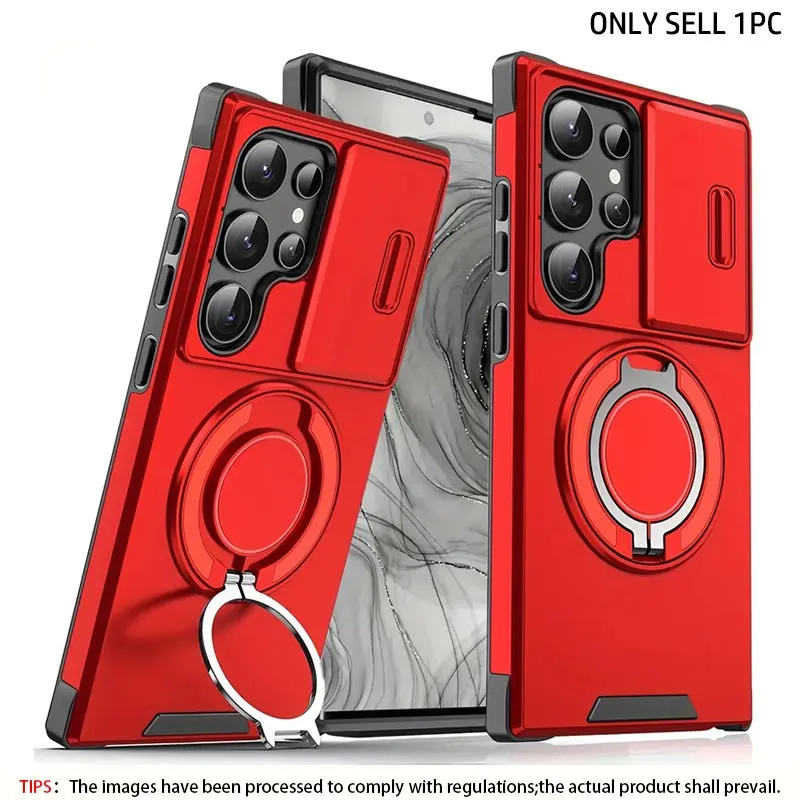 360 degree rotating bracket lens sliding window protective cover smartphone cover phone case suitable for Galaxy S22/S23/FE/S24/S25/S26Ultra/Plus/A57/A27/A07/A36 phone cases, durable and highly protective, slim design suitable for daily use