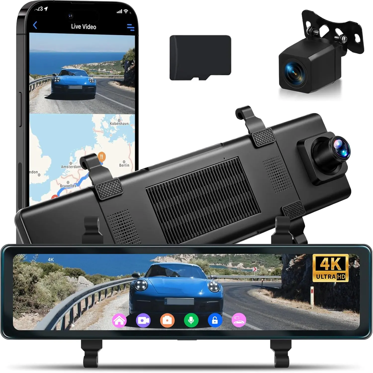 4K HD Rear View Mirror Camera with WiFi & APP Control - 11.26 Inch Touchscreen Mirror Dash Cam Front and Rear - GPS/Night Vision/Loop Recording/G-Sensor/ADAS/BSD/LCA + Backup Camera
