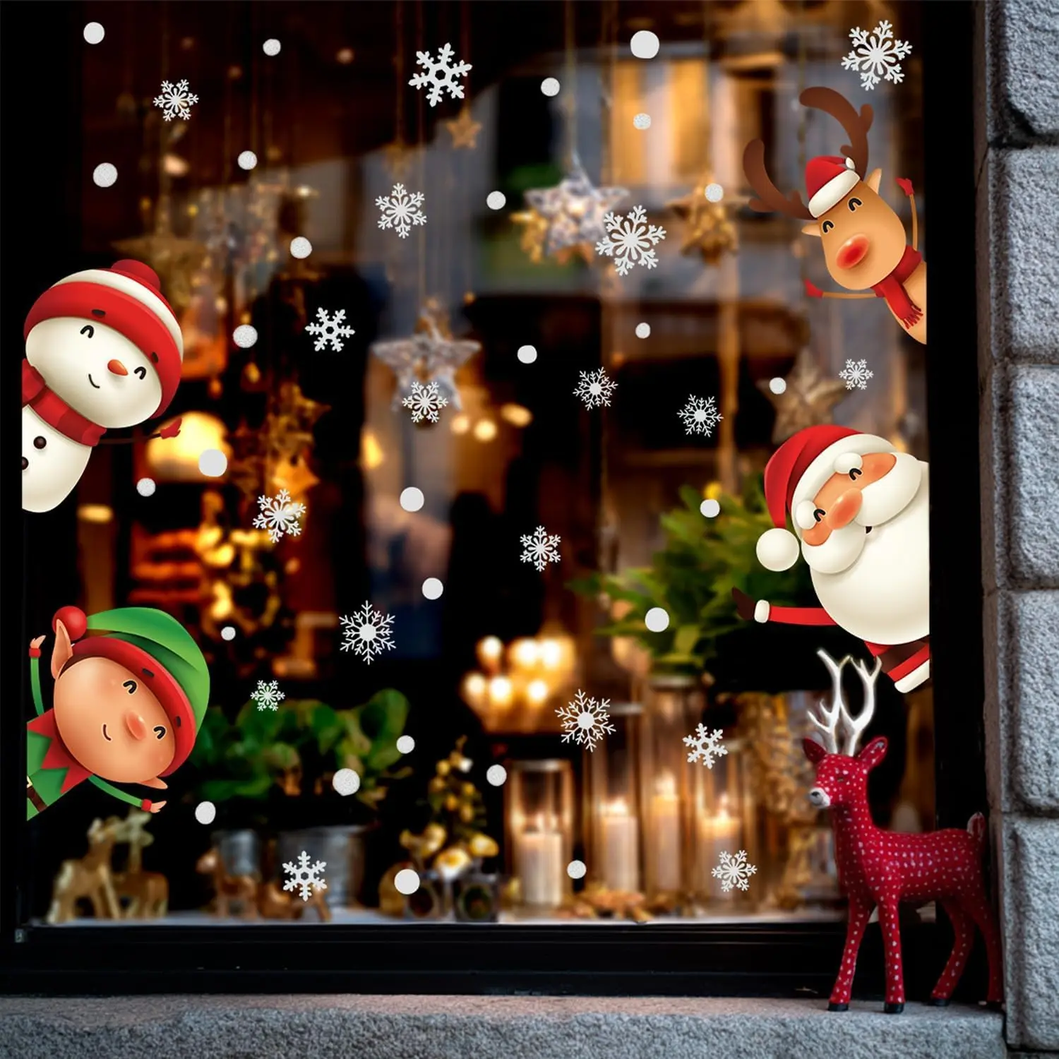 Cartoon Christmas Wall  | Peel and Stick Holiday Decorations with Santa, Reindeer, Snowman &  – Removable Vinyl Stickers for Winter Wall, Window, Office, and Seasonal Displays
