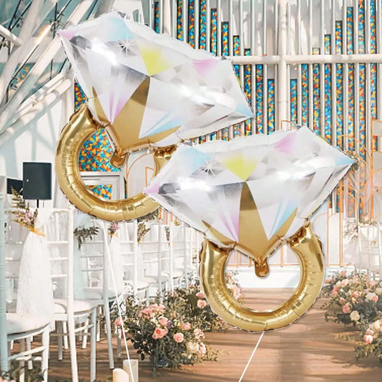 2pcs Diamond Ring Balloon,Wedding Bridal Shower Marriage Engagement Party Supplies