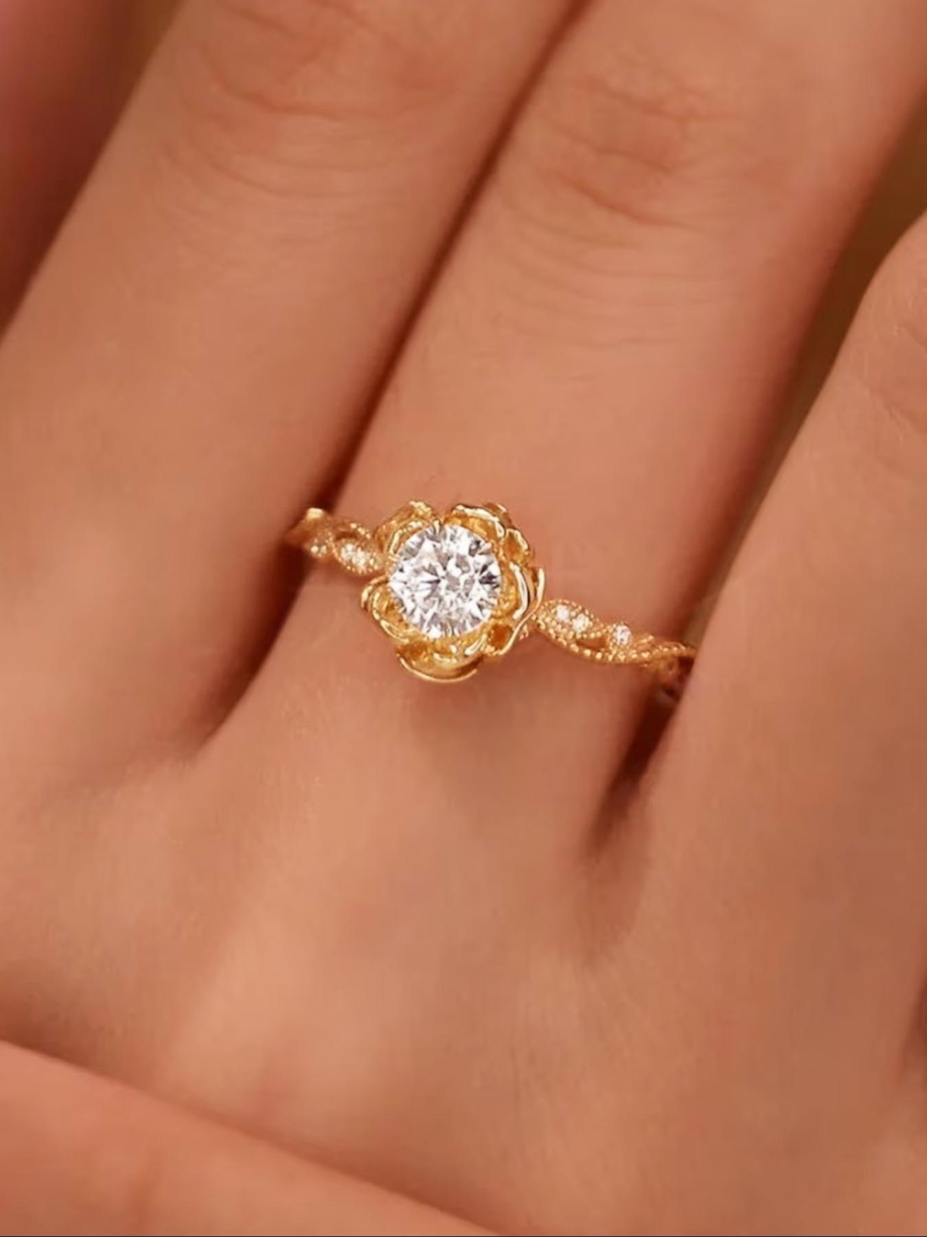 925 Sterling Silver Rose Design Ring, Elegant Engagement Wedding Rings Rhinestones Decor Design Ring for Women, Fashion Jewelry for Party, Daily Decor, Trendy All-match & Exquisite Jewelry for Birthday Gift