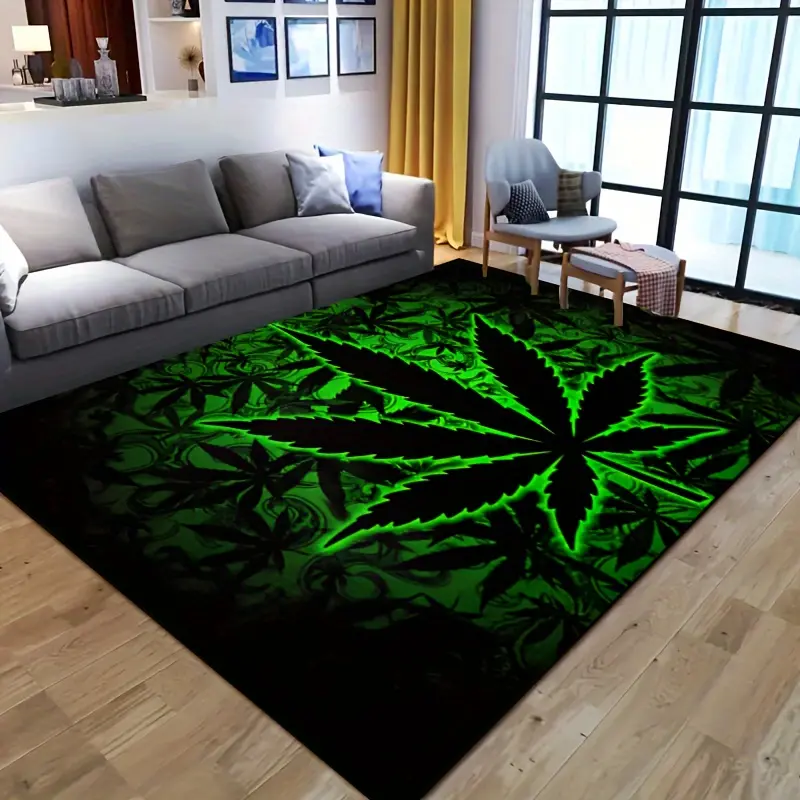 1 piece of thickened felt, weighing 2.2 pounds per square meter, available in the following sizes: 15X23, 19X31, 31X47, 39X59, 47X63, and 63X78inch. Features a black background with fluorescent leaves, suitable for Halloween. Non-slip