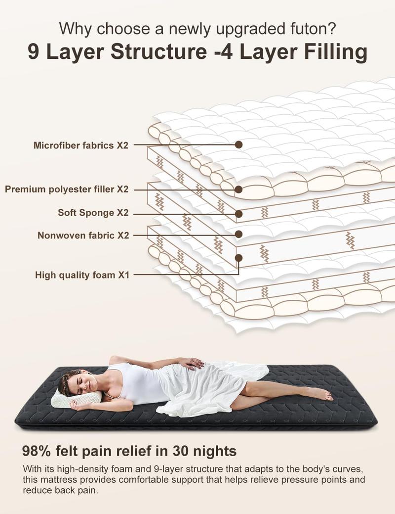 3.5" Thick  Futon Floor Mattress -  Size 60"x80" -  High-Density ,Foldable Floor Mattress,Comfortable Tatami Mat for Dorm,Bedroom,or Guest Room(Black)