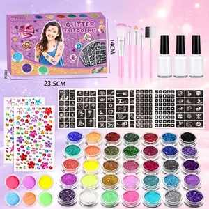 36+6 Colors Luminous Diamond Glitter Tattoo Kit, Easy DIY Sequins Glitter Stickers for Adults & Kids, Holiday Party Makeup