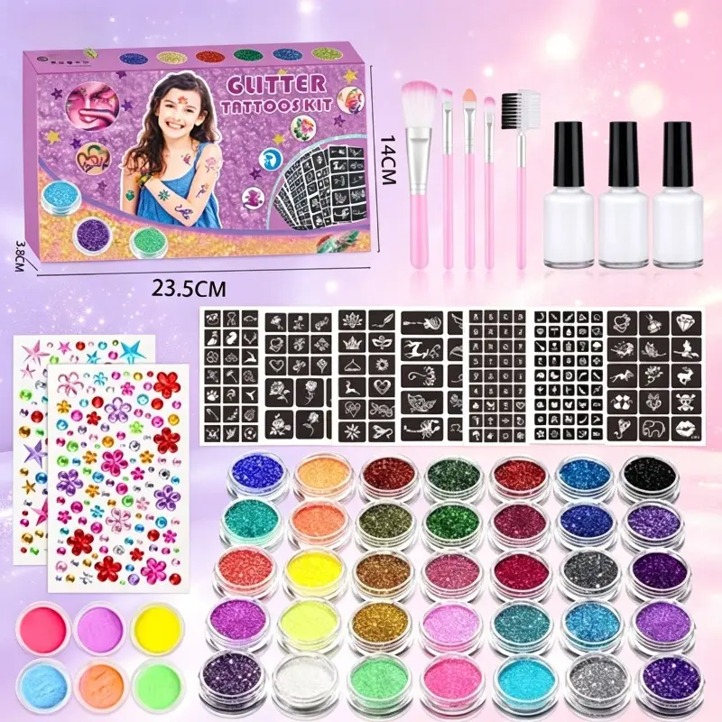 36+6 Colors Luminous Diamond Glitter Tattoo Kit, Easy DIY Sequins Glitter Stickers for Adults & Kids, Holiday Party Makeup