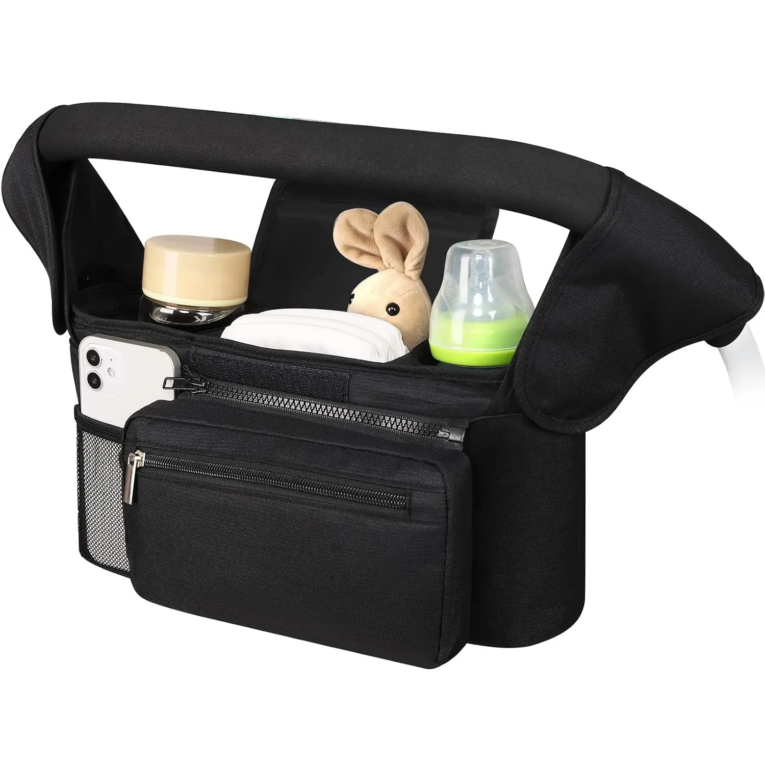 Universal Stroller Organizer with Insulated Cup Holder Detachable Phone Bag and Shoulder Strap,Stroller Bag Caddy Organizer Fits for Strollers
