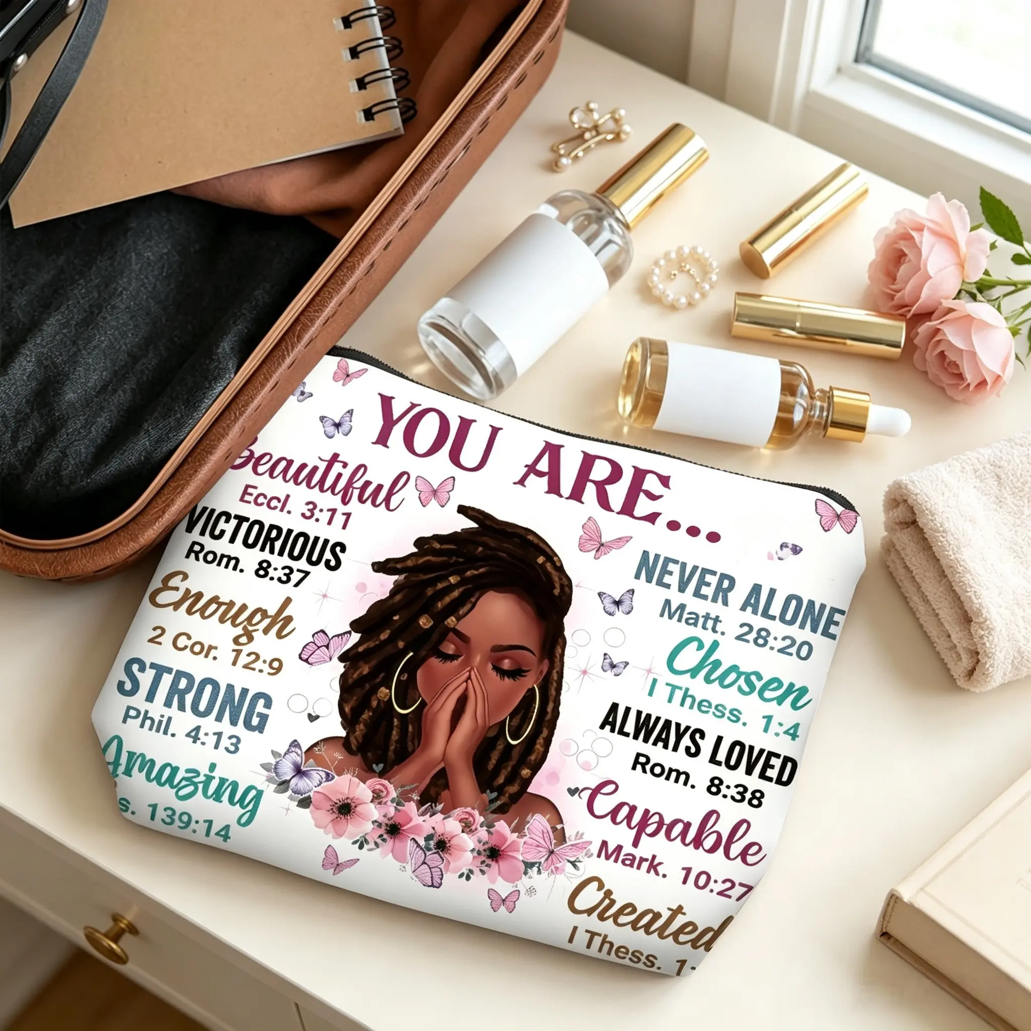 African Theme Makeup Bag, Cosmetic Travel Pouch, Portable Makeup Pouch, Handheld Organizer, Inspirational Gift, Compact Fun Travel Case or Storage Box