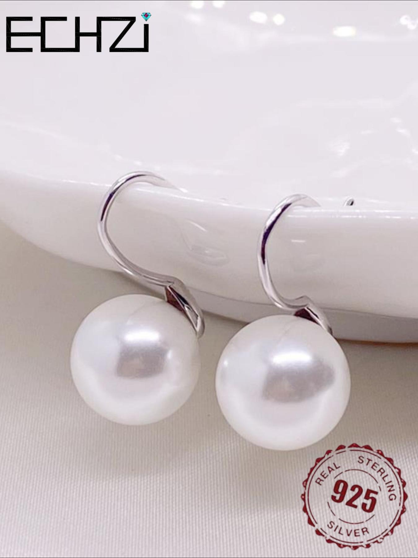 925 Sterling Silver Faux Pearl Decorated Dangle Earrings, Elegant Simple Style Earrings for Women, Trendy Female Gift, Perfect for Sensitive Ears, Elegant Minimalist Earrings
