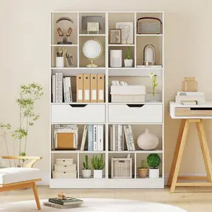 1-2 PCS 61" Living Room & Study Bookcase, 8 Open Cubes, Drawer-Equipped, Anti-Toppling Kits Included