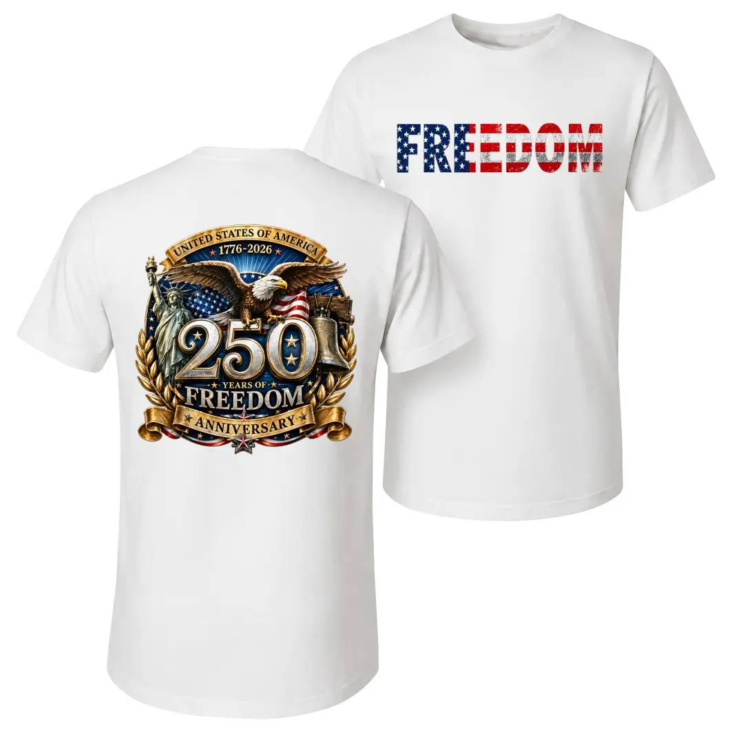 Men's Freedom 250th Anniversary Printed Pure Cotton Short-Sleeve Shirt — Unisex Casual Wear, Ideal for Spring and Summer; Cool Graphic Tee featuring a Classic Crew Neck Design; Soft Cotton Fabric, Suitable for All Seasons