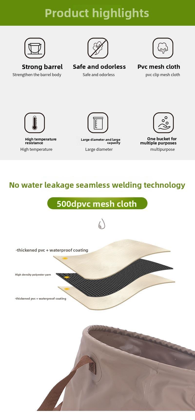 Outdoor camping folding bucket Multifunctional large-capacity portable fishing bucket Storage retractable car storage bucket