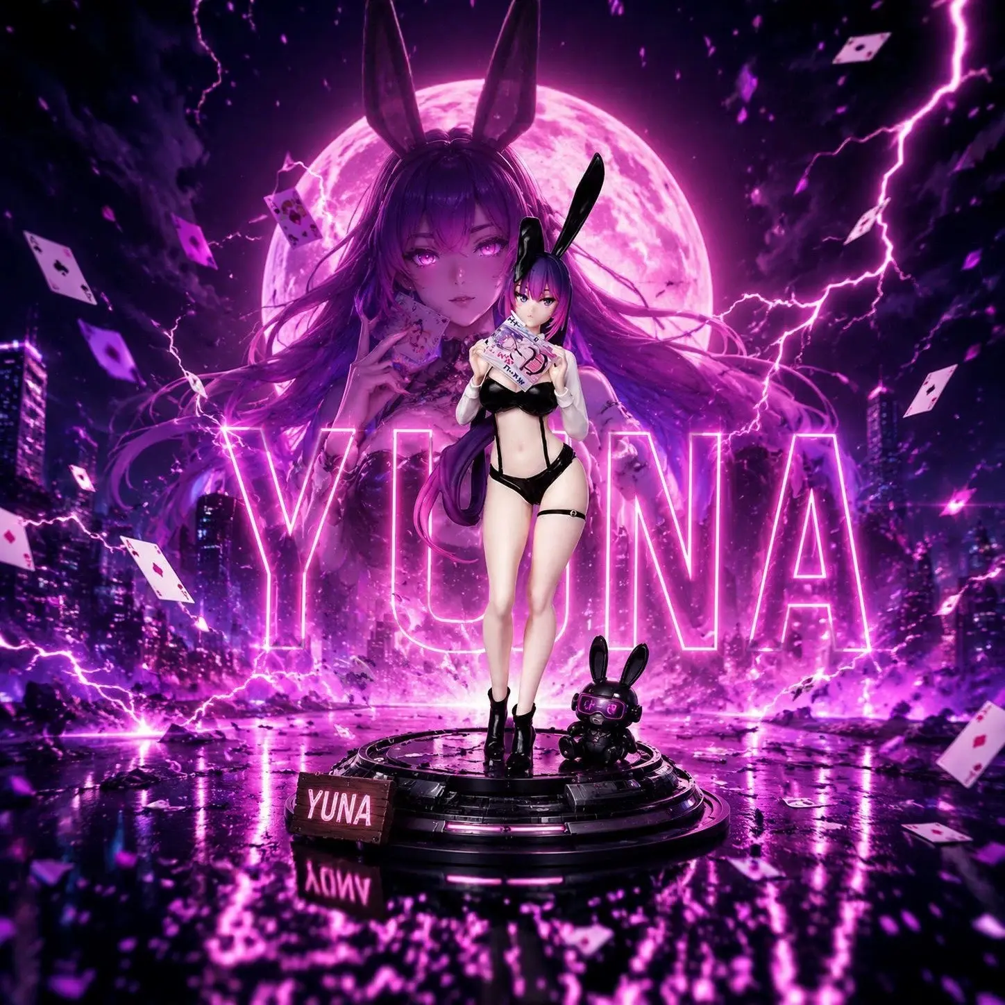2% Yuna Bunny Girl Gk Anime Model, Desktop PC Case Decor, Sea View Room Ornament, Cute Secondary Dimension Figure, Collectible Toy