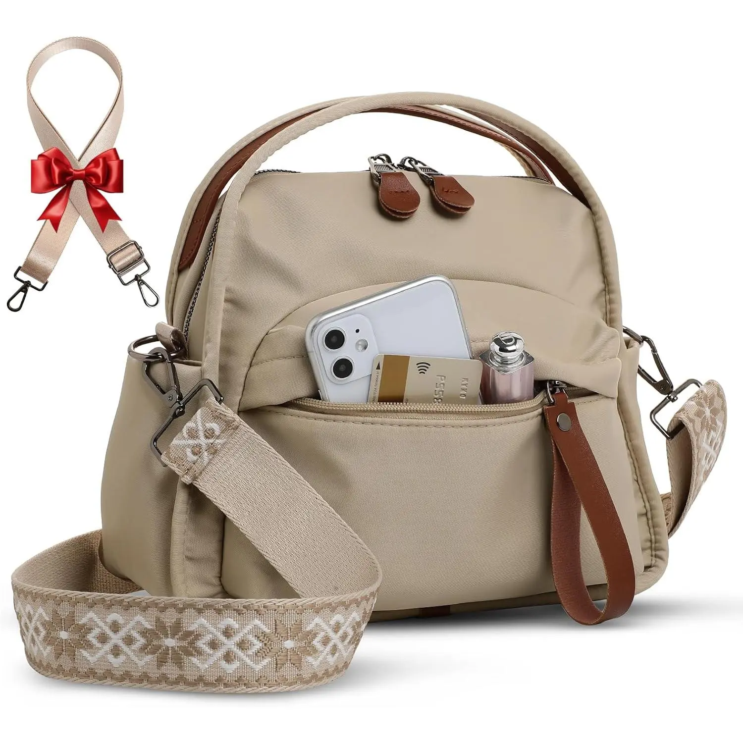 Nylon Top Handle Crossbody Bags for Women with 2 Adjustable Straps | Water-resistant, stand upright, 2 interchangeable straps, 3 carry styles, multi-pocket organized, for work travel daily use
