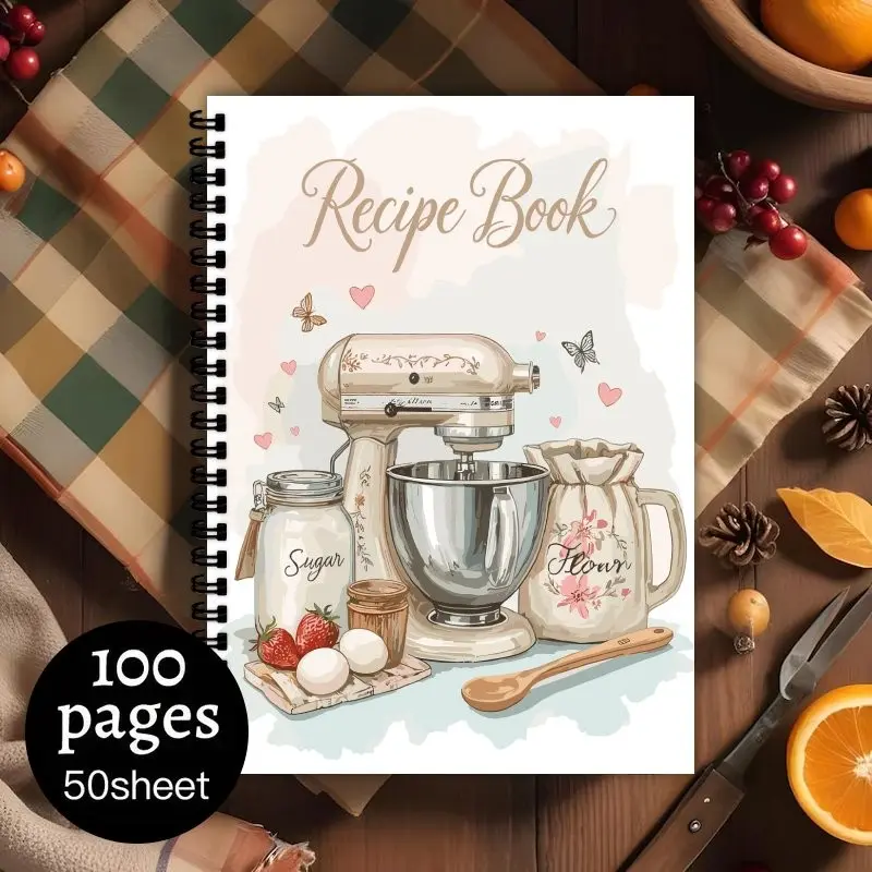 1pc Aesthetic Spiral Recipe Log Notebook, Family Recipe Book with Blank Pages, Meal Planner & Culinary Idea Organizer, Scrapbook Craft Supply for Cooking Lovers