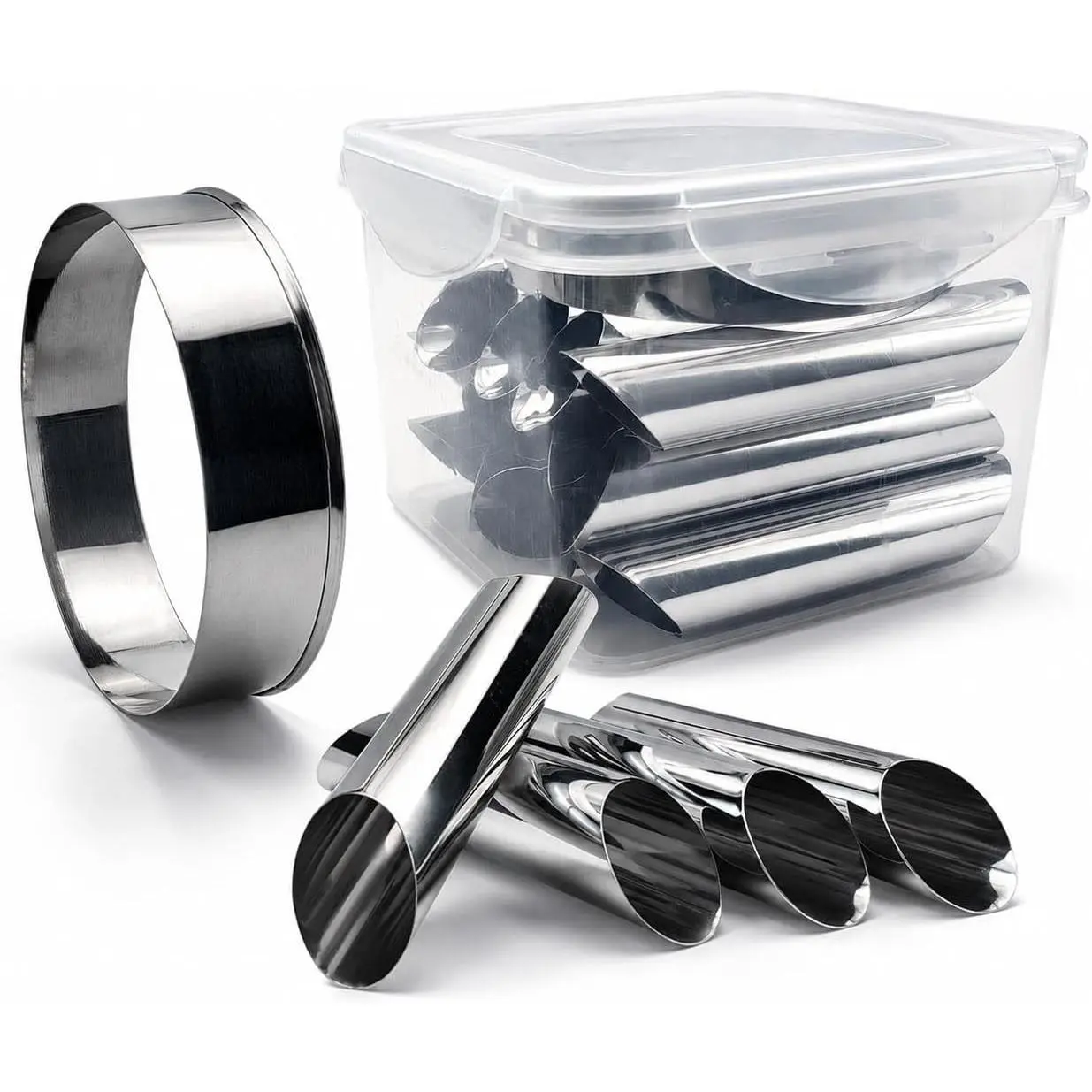 Cannoli Tubes Baking Kit, 15 PCS Stainless Steel Reusable Cannoli Forms Molds with Round Cookie Cutter & Storage Box, Pastry Roll Molds for Homemade Italian Desserts