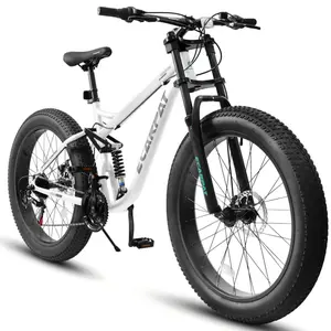 Ecarpat 26-inch Fat Tire Mountain Bike, full suspension mountain bike for men and women, adjustable seat, equipped with a 21-speed high-carbon steel frame and disc brakes, adult sports bike, suitable for off-road, snow, commuting, and urban roads