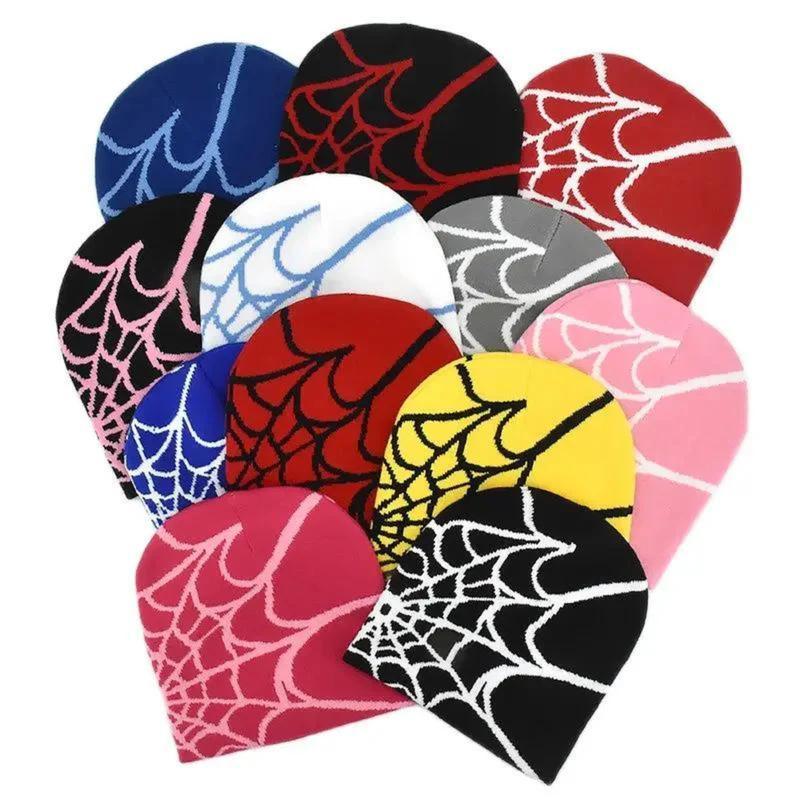 Y2K Spider Web Beanie - Unisex Colorful Knit Hat Soft Warm Streetwear for Fall Winter