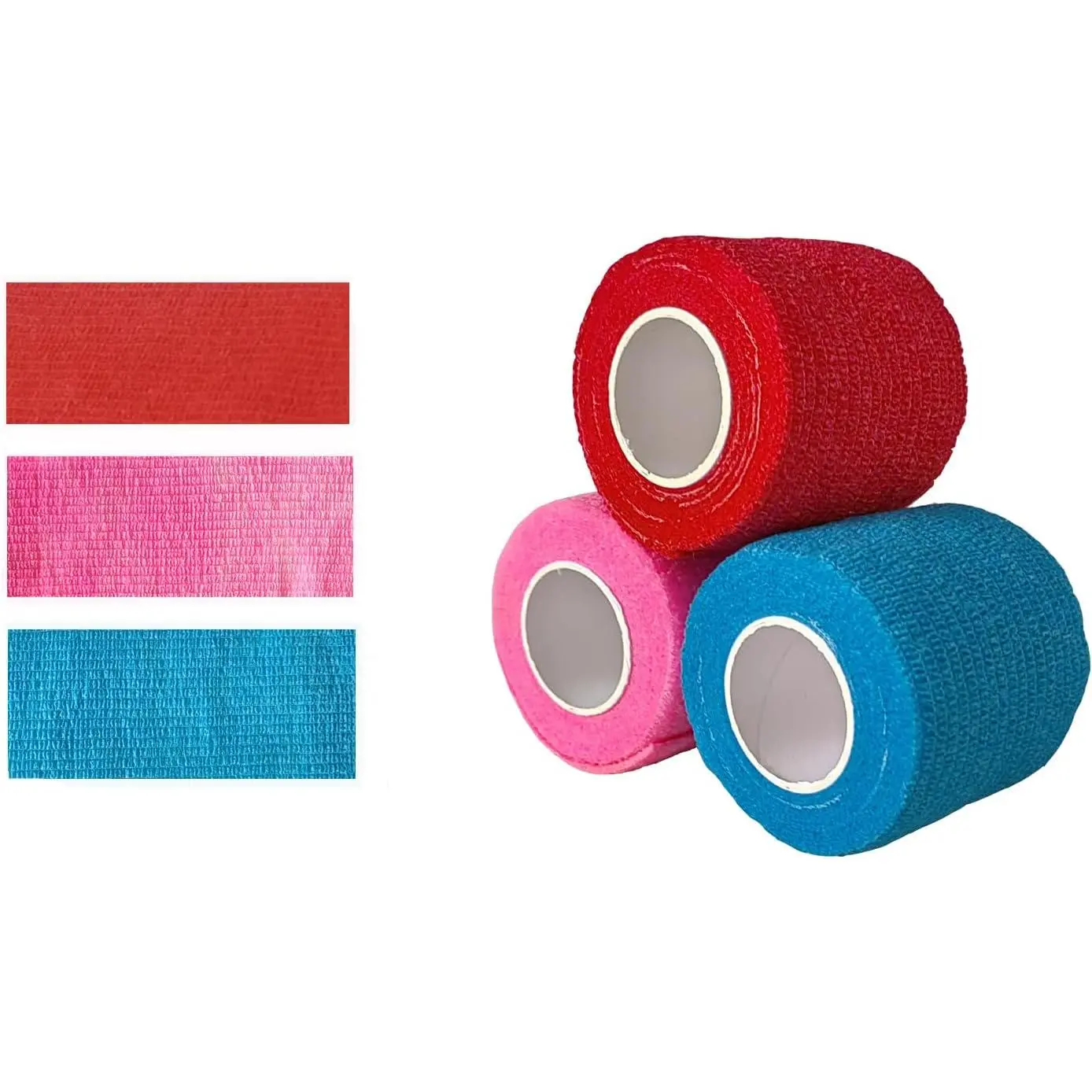 3 Pack 2 Inches Self Adhesive Bandage Wrap Vet Wrap for Pets, Stretch Self Adherent Tape Cohesive Wrap for Athletic, Sports, Wrist and Ankle(Multi Colors)