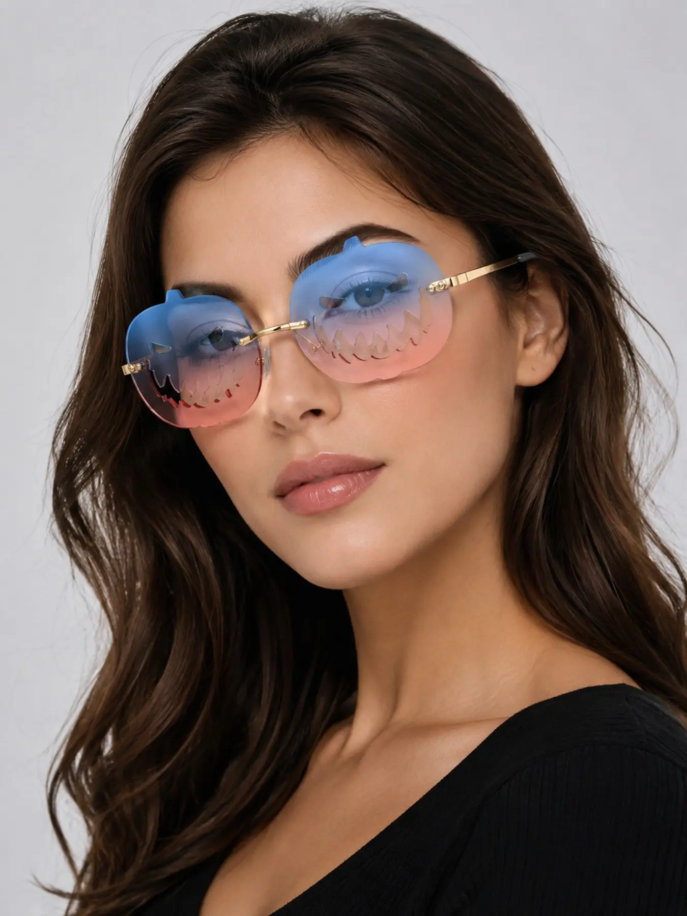 Halloween Pumpkin Sunglasses, Trendy European Style Oval Large Frame Hollow Out Funny Glasses, Unisex Party Decorative Eyewear
