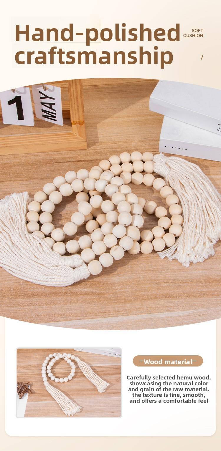 Boho Handmade Wood Bead Garland with Tassels, Natural Wood Beads Curtain Tieback, Farmhouse Rustic Home Decor for Living Room Bedroom, Perfect for Boho Interior Design, Wall Hanging Accent