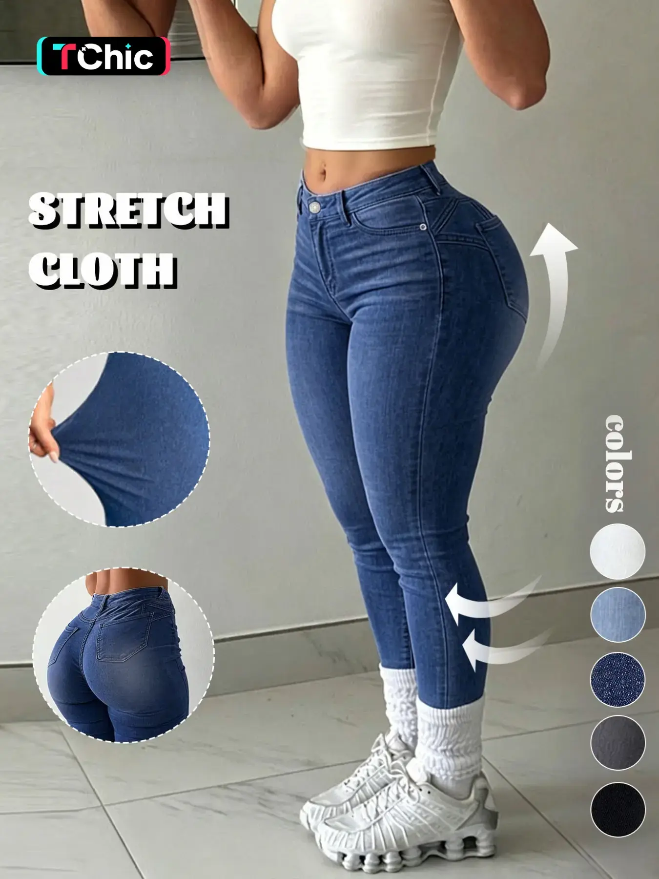 GILIPUR Women's Y2K Style High Waist Pockets Skinny Jeans, Classic High Stretch Butt Lifting Slim-Fit Denim Pants for Women, Casual Streetwear, Ideal for Daily Wear & Night Out, Everyday #TChic